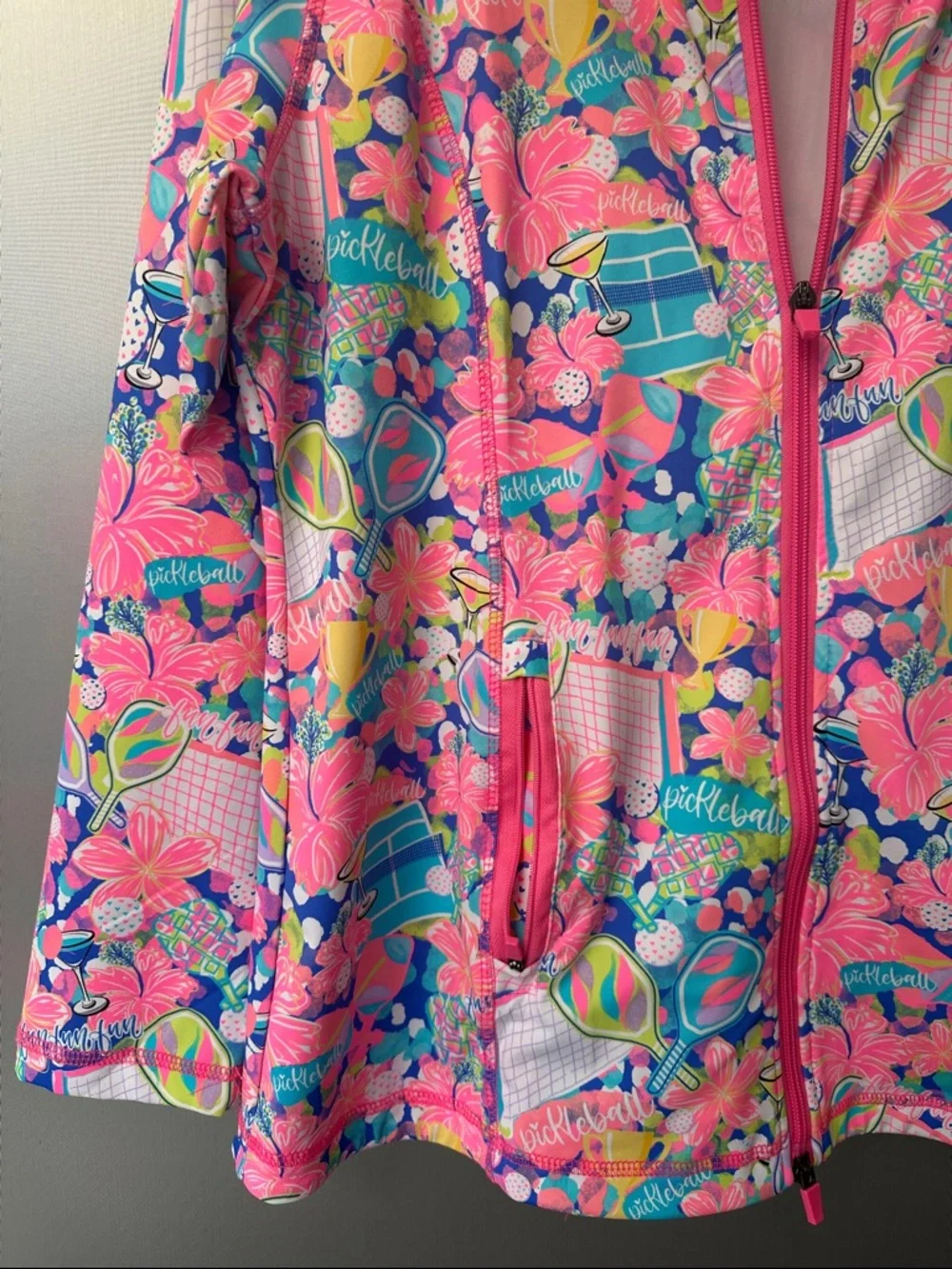 Lulu B Pickleball Print Zip Up Jacket Large UPF 50+ Sun ProtectionLong Sleeve